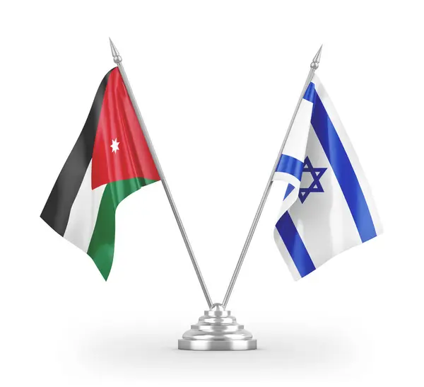 Flagi Izraela i Jordanii tabeli izolowane na białym 3d renderowania — Zdjęcie stockowe