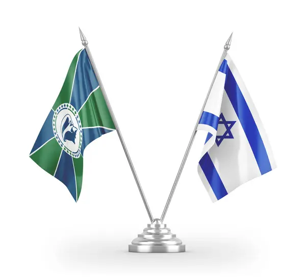 Israel and Martinique table flags isolated on white 3D rendering — Stock Photo, Image