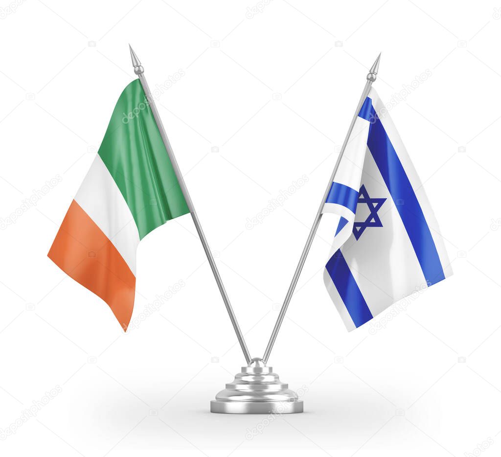 Israel and Ireland table flags isolated on white 3D rendering