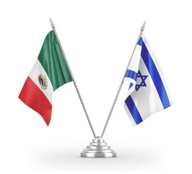 Israel and Mexico table flags isolated on white 3D rendering