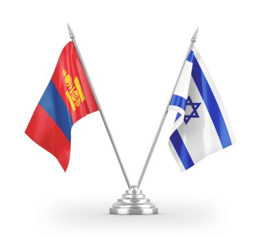 Israel and Mongolia table flags isolated on white 3D rendering