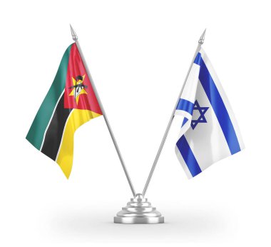 Israel and Mozambique table flags isolated on white 3D rendering