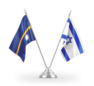 Israel and Nauru table flags isolated on white 3D rendering