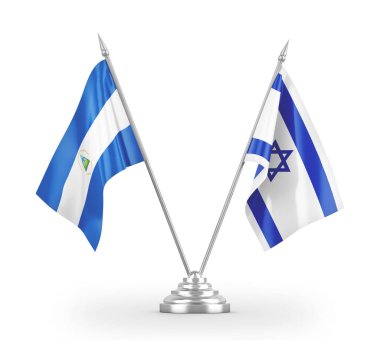 Israel and Nicaragua table flags isolated on white 3D rendering