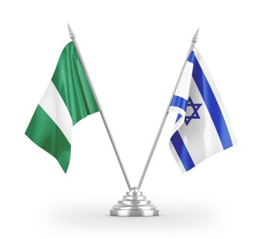 Israel and Nigeria table flags isolated on white 3D rendering