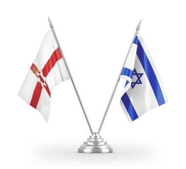 Israel and Northern Ireland table flags isolated on white 3D rendering