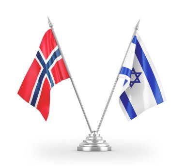 Israel and Norway table flags isolated on white 3D rendering
