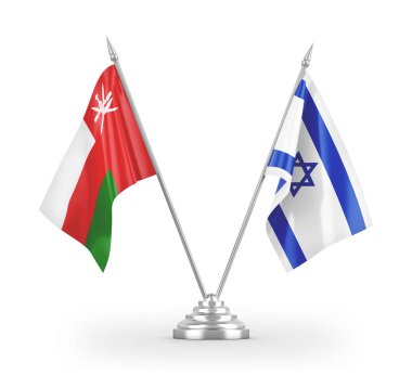 Israel and Oman table flags isolated on white 3D rendering