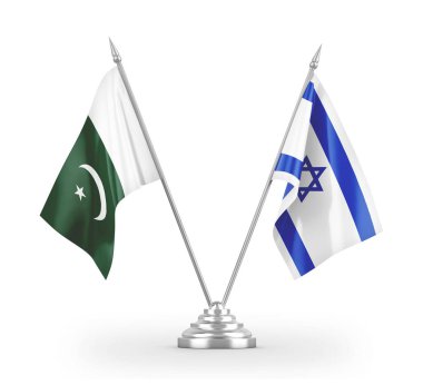 Israel and Pakistan table flags isolated on white 3D rendering