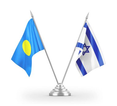 Israel and Palau table flags isolated on white 3D rendering