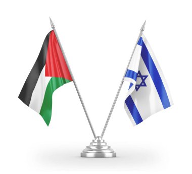 Israel and Palestine table flags isolated on white 3D rendering
