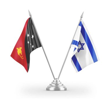 Israel and Papua New Guinea table flags isolated on white 3D rendering