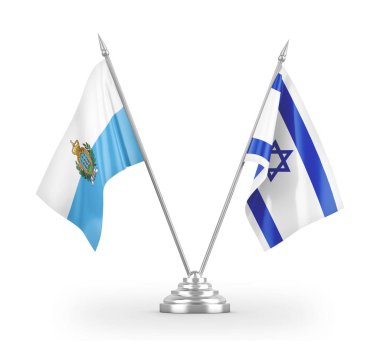 Israel and San Marino table flags isolated on white 3D rendering