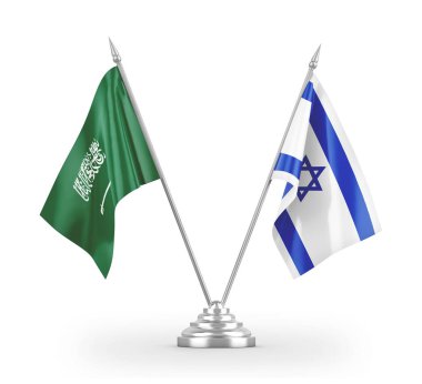 Israel and Saudi Arabia table flags isolated on white 3D rendering