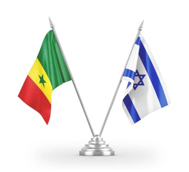 Israel and Senegal table flags isolated on white 3D rendering