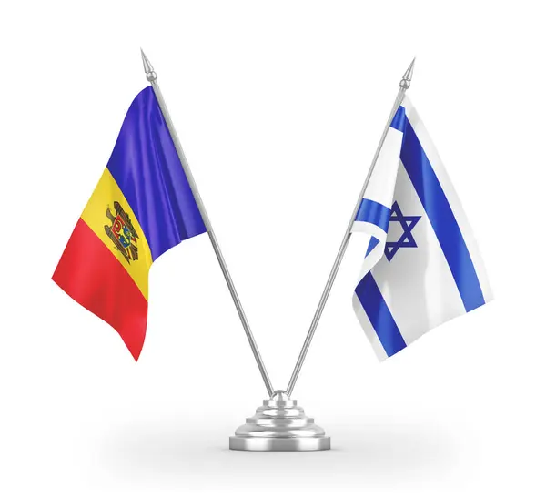 Israel and Moldova table flags isolated on white 3D rendering — Stock Photo, Image