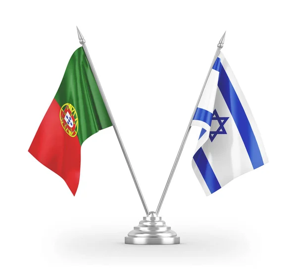 Israel and Portugal table flags isolated on white 3D rendering — ストック写真