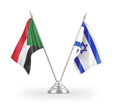 Israel and Sudan table flags isolated on white 3D rendering