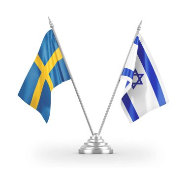 Israel and Sweden table flags isolated on white 3D rendering