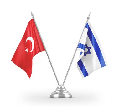Israel and Turkey table flags isolated on white 3D rendering
