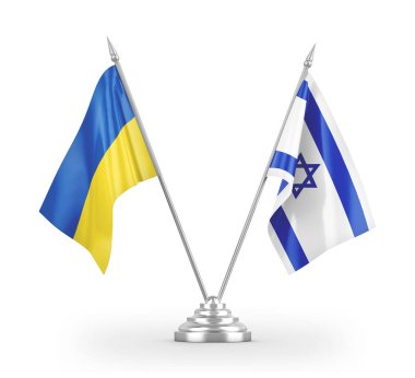 Israel and Ukraine table flags isolated on white 3D rendering