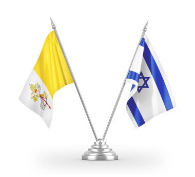 Israel and Vatican table flags isolated on white 3D rendering
