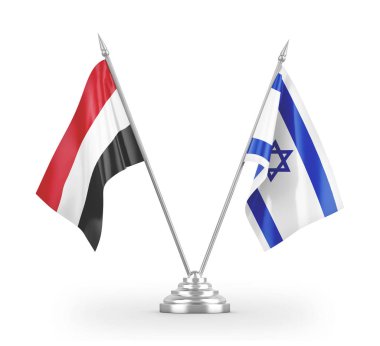 Israel and Yemen table flags isolated on white 3D rendering