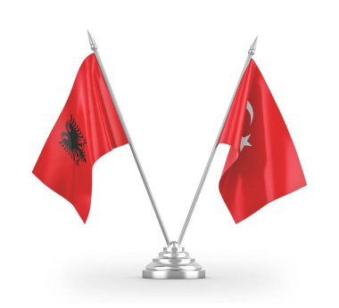 Turkey and Albania table flags isolated on white 3D rendering