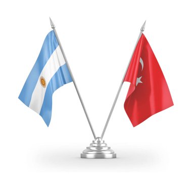 Turkey and Argentina table flags isolated on white 3D rendering