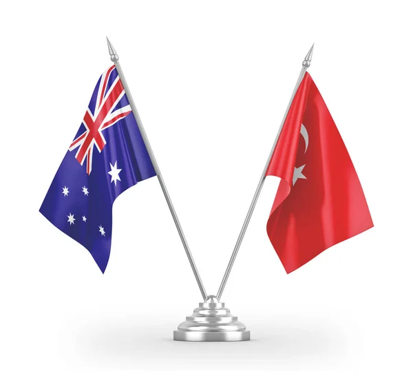 Turkey and Australia table flags isolated on white 3D rendering — Stock Photo, Image