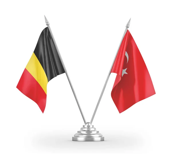 Banderas de mesa de Turquía y Bélgica aisladas en renderizado 3D blanco — Foto de Stock