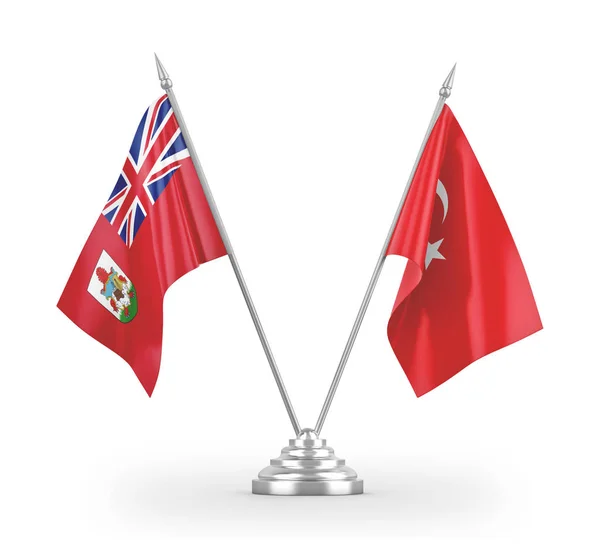 Banderas de mesa Turquía y Bermudas aisladas en renderizado 3D blanco — Foto de Stock