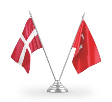 Turkey and Denmark table flags isolated on white 3D rendering