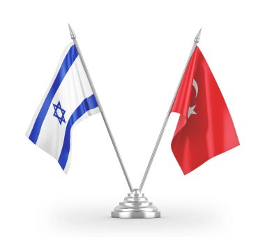 Turkey and Israel table flags isolated on white 3D rendering