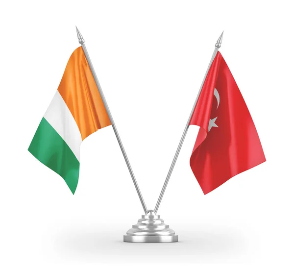 Turkey and Cote d'Ivoire Ivory coast table flags isolated on white 3D rendering — Stockfoto