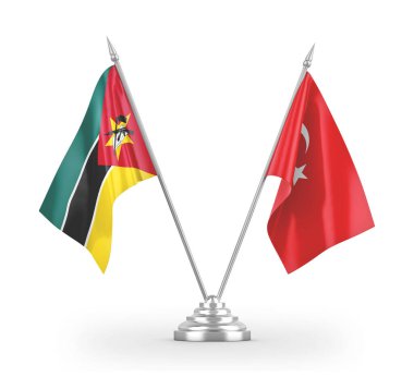 Turkey and Mozambique table flags isolated on white 3D rendering
