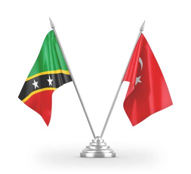 Turkey and Saint Kitts and Nevis table flags isolated on white 3D rendering