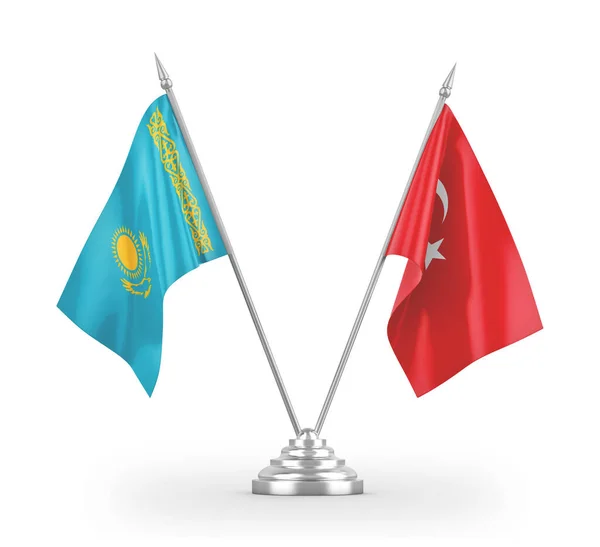 Τουρκία και Καζακστάν σημαίες πίνακα απομονώνονται σε λευκό 3d απόδοση — Φωτογραφία Αρχείου
