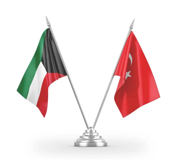 Türkei und Kuwait Tischfahnen isoliert auf weißem 3D-Rendering — Stockfoto