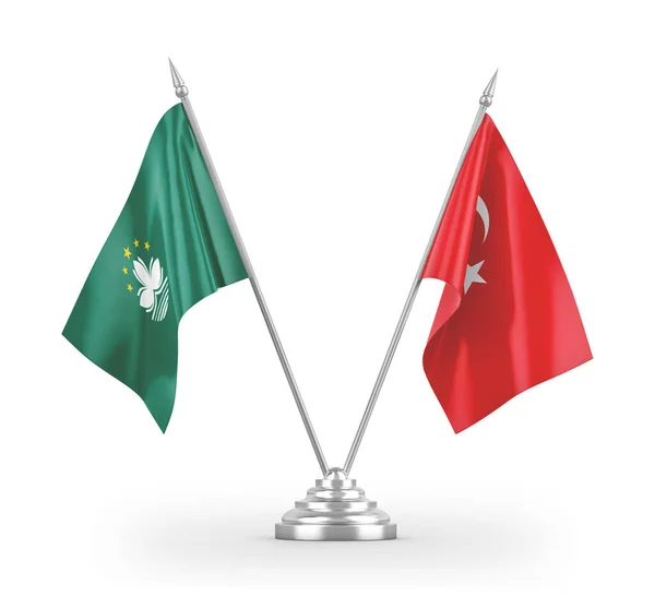 Turki dan Makau tabel bendera terisolasi pada render 3D putih — Stok Foto