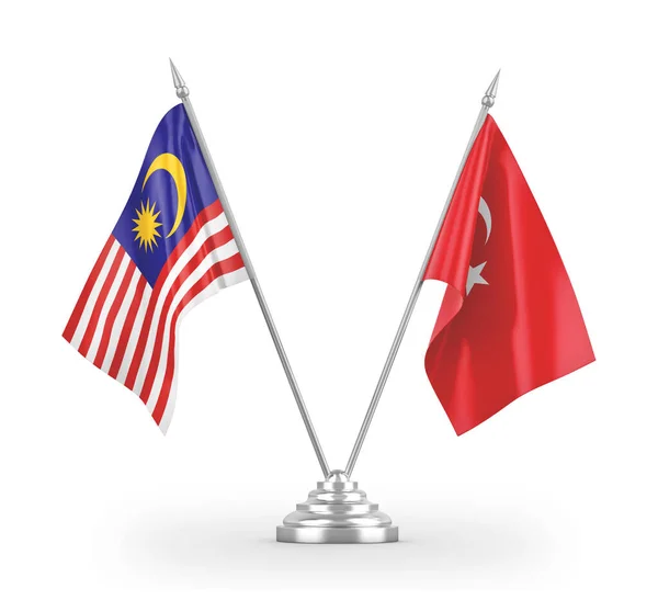 Turkey and Malaysia table flags isolated on white 3D rendering — 图库照片