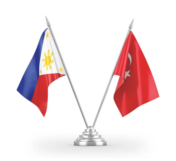 Turkey and Philippines table flags isolated on white 3D rendering — Stok fotoğraf