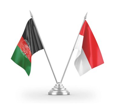 Indonesia and Afghanistan table flags isolated on white 3D rendering