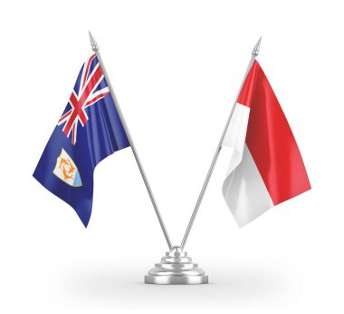 Indonesia and Anguilla table flags isolated on white 3D rendering