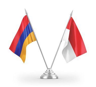Indonesia and Armenia table flags isolated on white 3D rendering