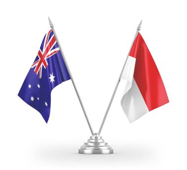 Indonesia and Australia table flags isolated on white 3D rendering