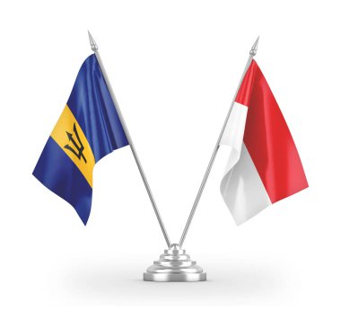Indonesia and Barbados table flags isolated on white 3D rendering