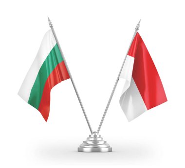 Indonesia and Bulgaria table flags isolated on white 3D rendering