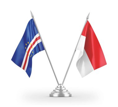 Indonesia and Cape Cabo Verde table flags isolated on white 3D rendering