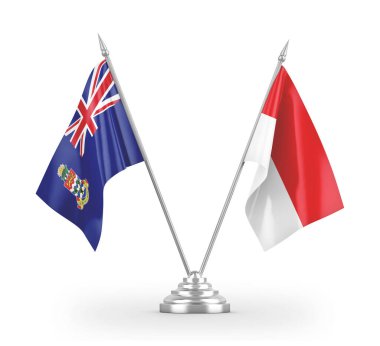 Indonesia and Cayman Islands table flags isolated on white 3D rendering